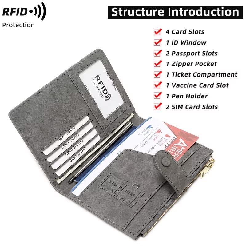 Mudono Passport and Card Holder for Women RFID Blocking Card Case Slim Travel Wallet Change Purse with Vaccine Card Slot4