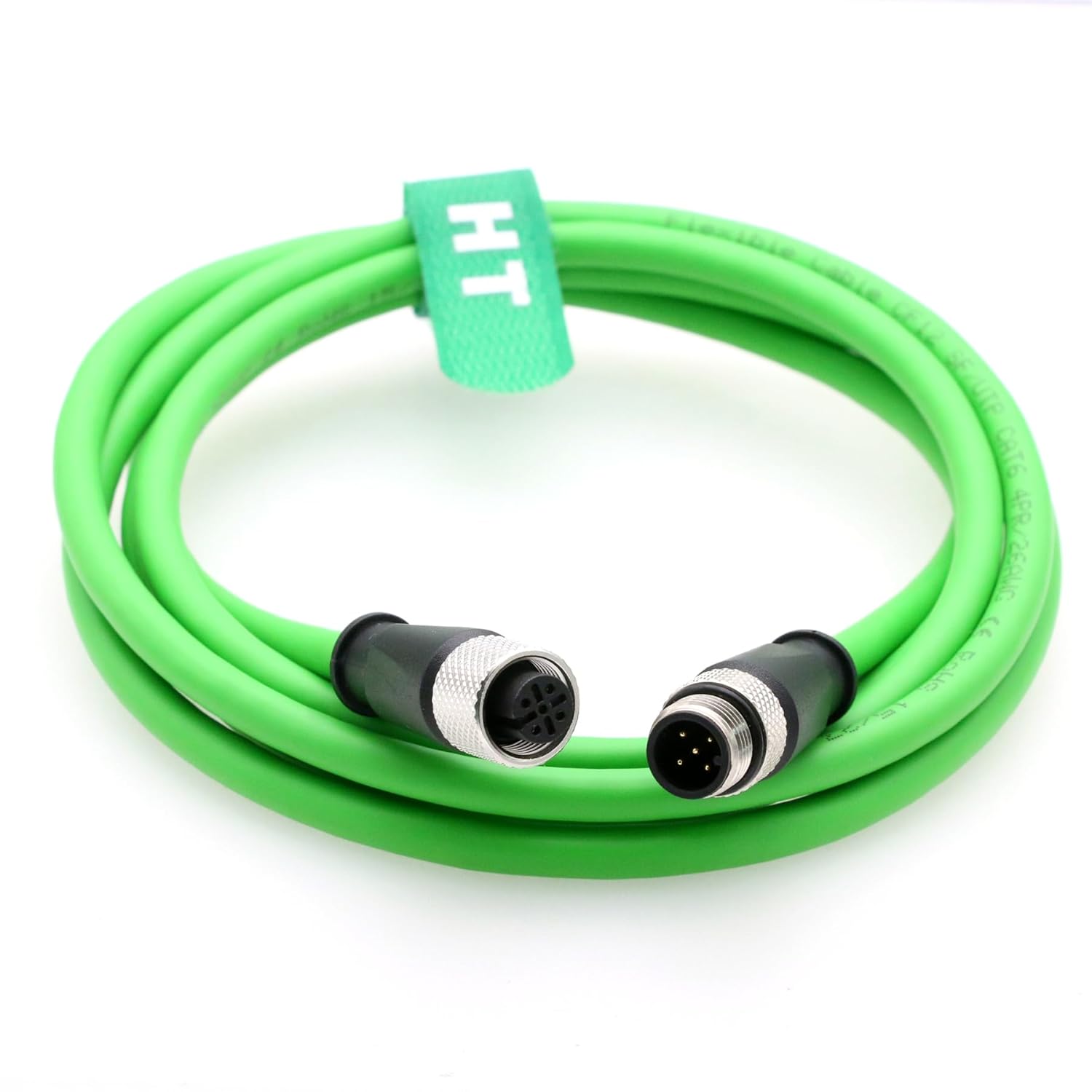 M12 Ethernet Cable for Industrial Control Automation IO Link Fieldbus NMEA2000 Sensor Network CAN Bus, A-Code 5 Pin Male to 5 Pin Female, CAT6, Shielded, Waterproof, Green, 5M