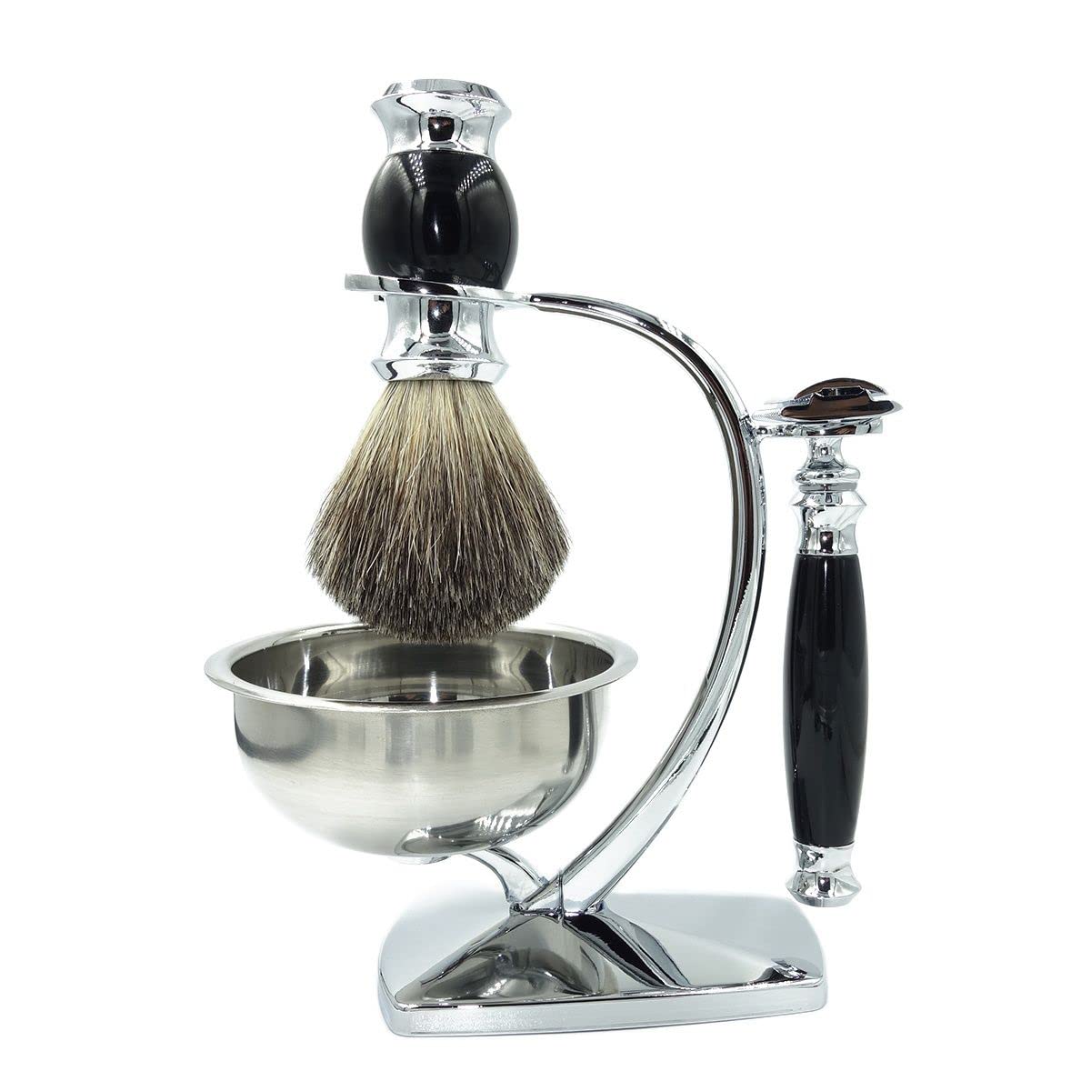 Soporte de maquinilla de afeitar práctico de lujo para cepillos de afeitar, juego de regalo de doble filo para hombre, cuenco de jabón de tejón para cepillo de pelo de tejón, kit de afeitado