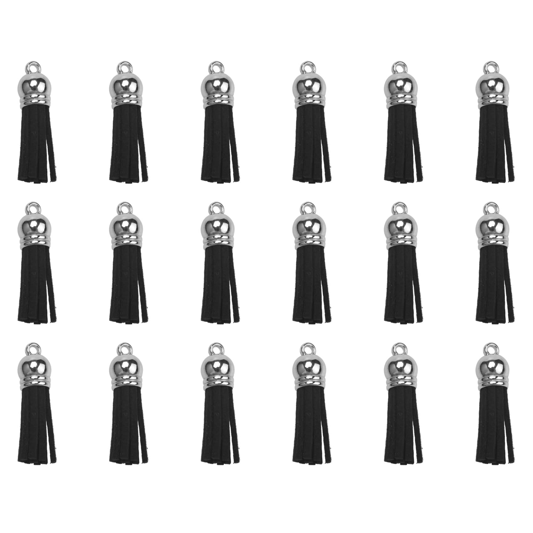 qimoi 100Pcs Keychain Tassels Faux Suede Leather Tassel Pendants Keychain Decoration for DIY Crafts Making Supplies (Black)