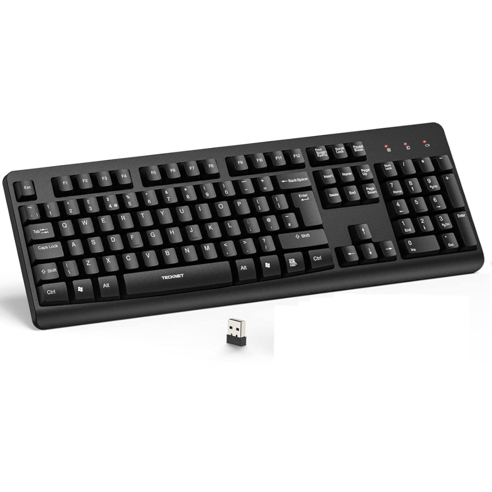 TECKNET Wireless Keyboard for Laptop, 2.4G USB Silent Computer Keyboard with Ergonomic Keys & Adjustable Feet Stand for Desktop, PC, Notebook, and Windows, QWERTY UK Full Size Layout- Black — view 8