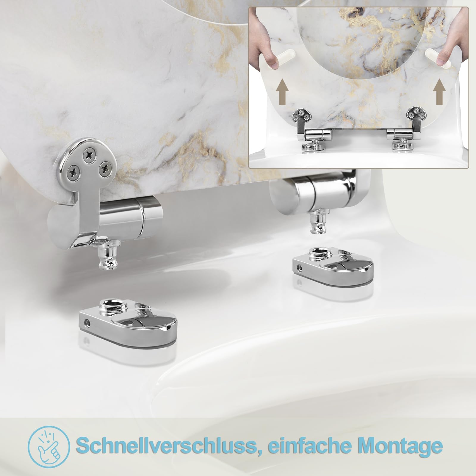 eSituro Toilettendeckel mit Absenkautomatik Holz, WC Sitz mit Quick-Release-Funktion für leichte Reinigung, einfache Montage, antibakterieller Toilettensitz Motiv, MDF