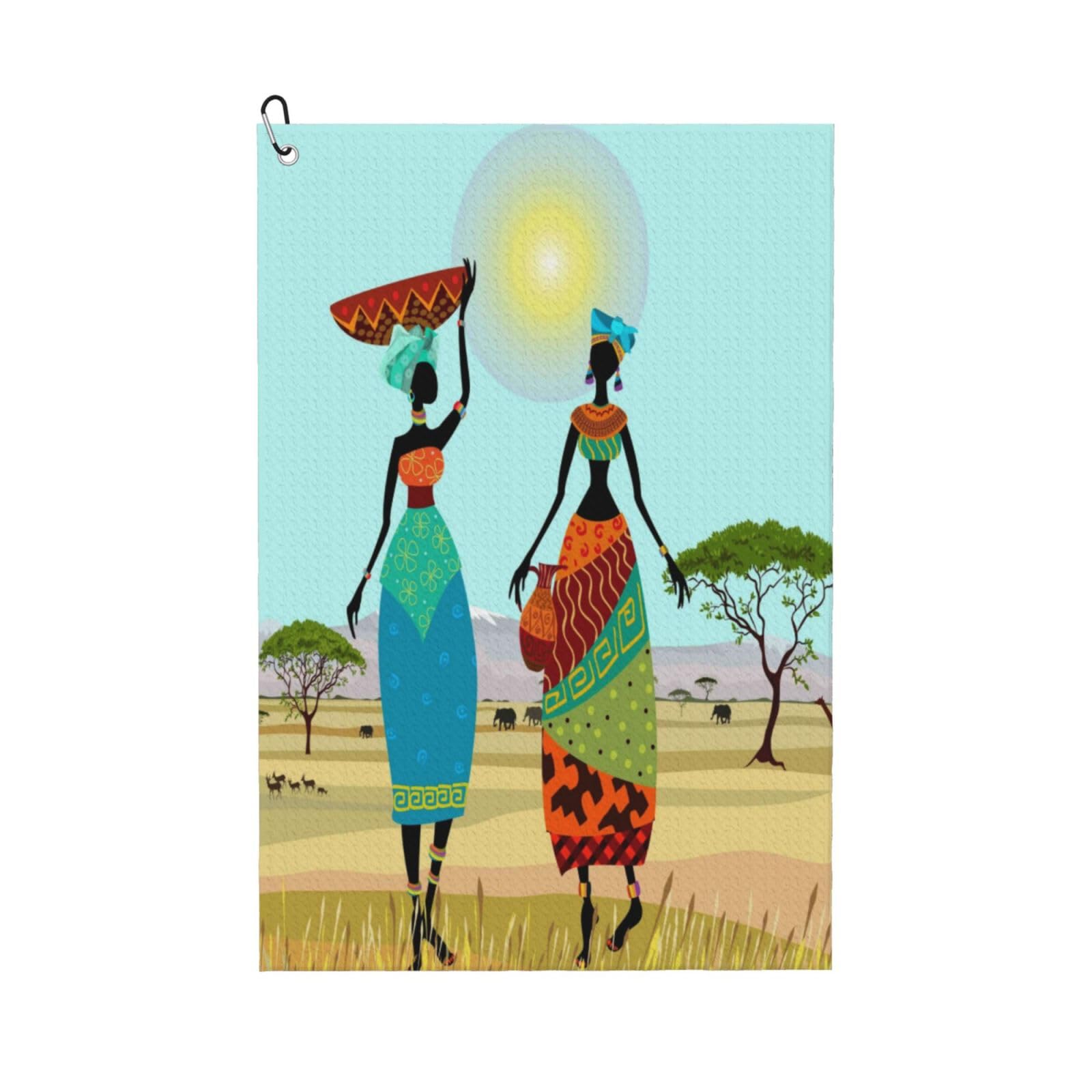 AOOEDM African Women Print Golf Towel with Carabiner Clip Absorbent Microfiber Golf Towel for Cleaning Golf Ball Club Putter Iron for Golf Bag Trolly Belt Loop 16" X 24"