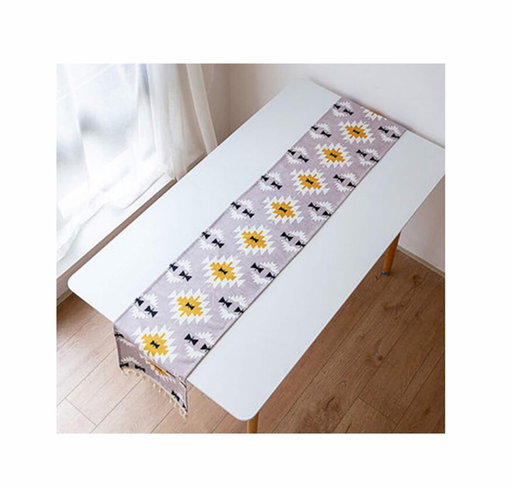 Tischläufer Hochzeit Rosa, Table Runner Cloth Weiß 32x160CM Geometrisches Muster mit Quaste Polyester Tischdeko Wohnzimmer Küche
