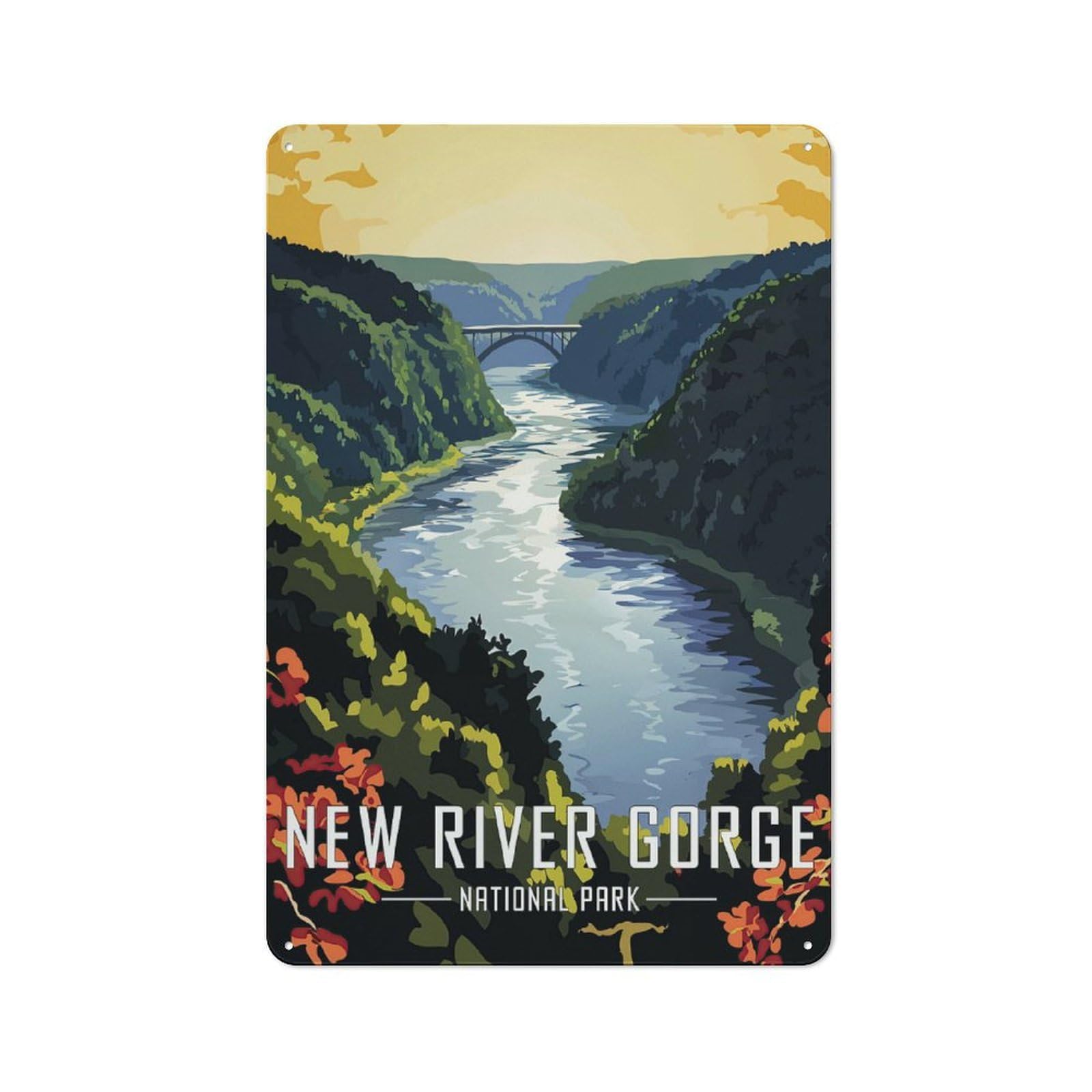 Junmoney New River Gorge National Park Metal Wall Sign With Design 30X20cm, Weathered Look Workshop Wall Decor For Garage, Hobby Room, Office Or Man Cave