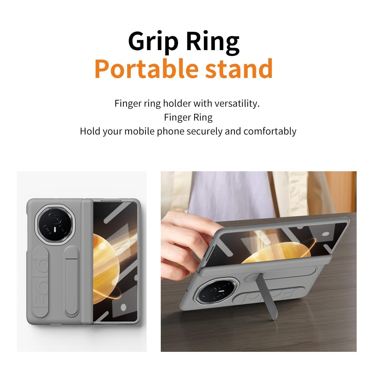 Hülle Für Honor Magic V3, Displayschutzfolie, Ganzkörper-Schutzhülle Mit Verstellbarem Ständer Und Fingerschlaufe, Handheld-Design, Stoßfeste, Schlanke Flip-Handyhülle,Grey