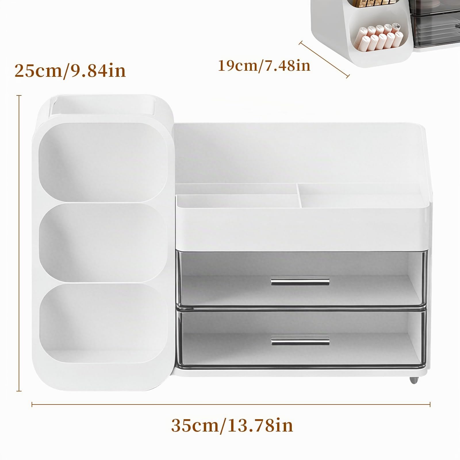 Organisateur de maquillage, organisateur de coiffeuse, avec tiroirs, boîte de rangement 3 en 1, grande pour maquillage, maquillage, cosmétiques, soins de la peau, rangement de parfum