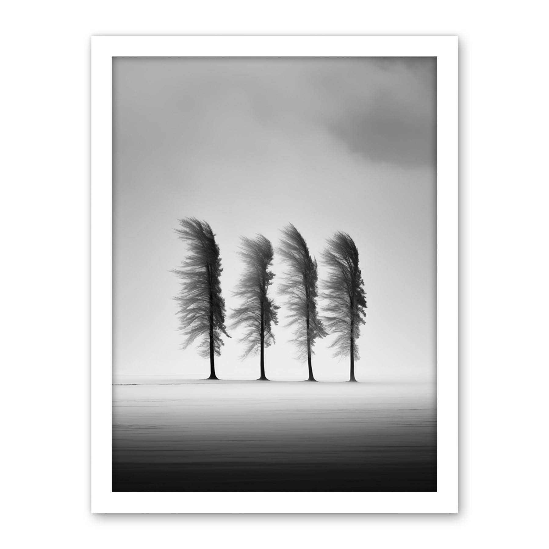 Artery8 Still Holding Strong Black and White Winter Landscape Photograph Wind Blowing on a Row of Cypress Hills Artwork Framed Wall Art Print 18X24 Inch