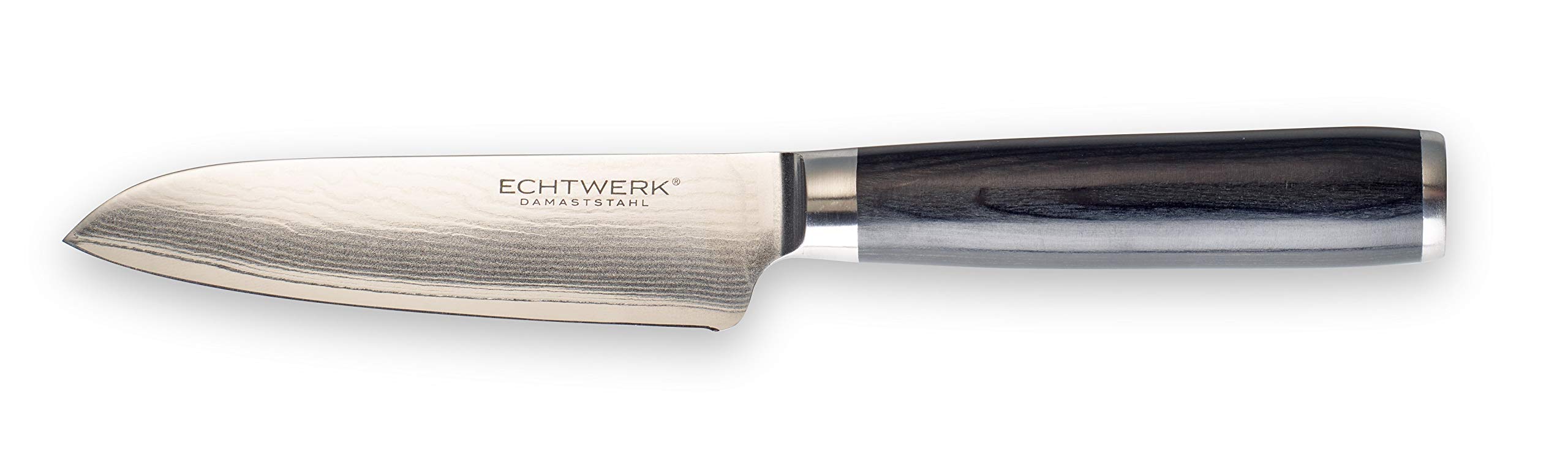 ECHTWERK Set de 2 couteaux damassés, couteau Santoku env. 13cm/éplucheur env. 8cm, couteau de cuisine, couteau japonais, couteau à légumes, acier damassé, manches en bois Pakka