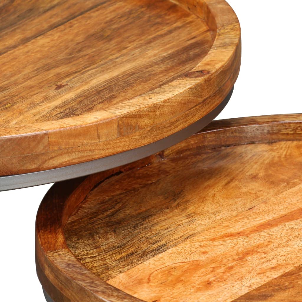Juego de 2 mesas auxiliares de madera maciza de mango con patas de hierro, 55 x 45 cm y 45 x 38 cm, como mesa de café, mesa de sofá, mesa de almacenamiento en el salón