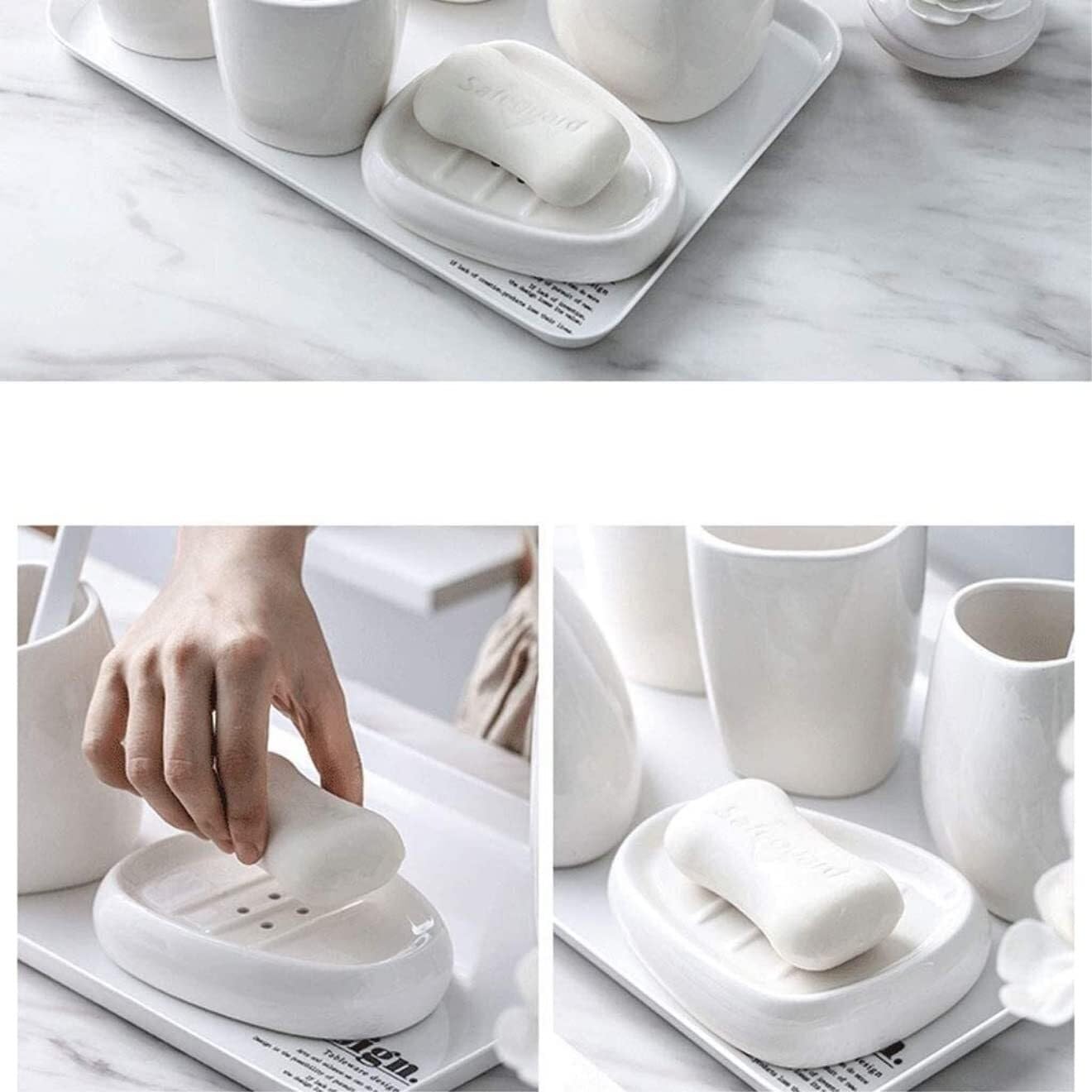 Set da bagno Accessorio da bagno in ceramica bianca 5 pezzi, con stile semplice, for regalo di inaugurazione della casa Arredamento in stile costiero