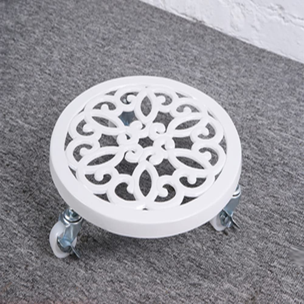 Vassoio per vasi da Fiori in Alluminio pressofuso, Supporto per Fiori Mobile Europeo retrò con Ruota del Freno, Vaso per Piante Verdi da Giardino con Supporto Rotondo,Round b,Diameter 35cm