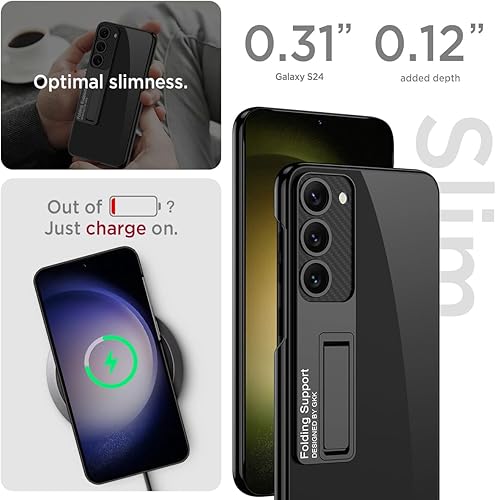 Miniatura 7 de Miimall Funda delgada para Samsung Galaxy S24 con soporte, protector completo elevado para cámara de policarbonato duro, transparente, antiarañazos,