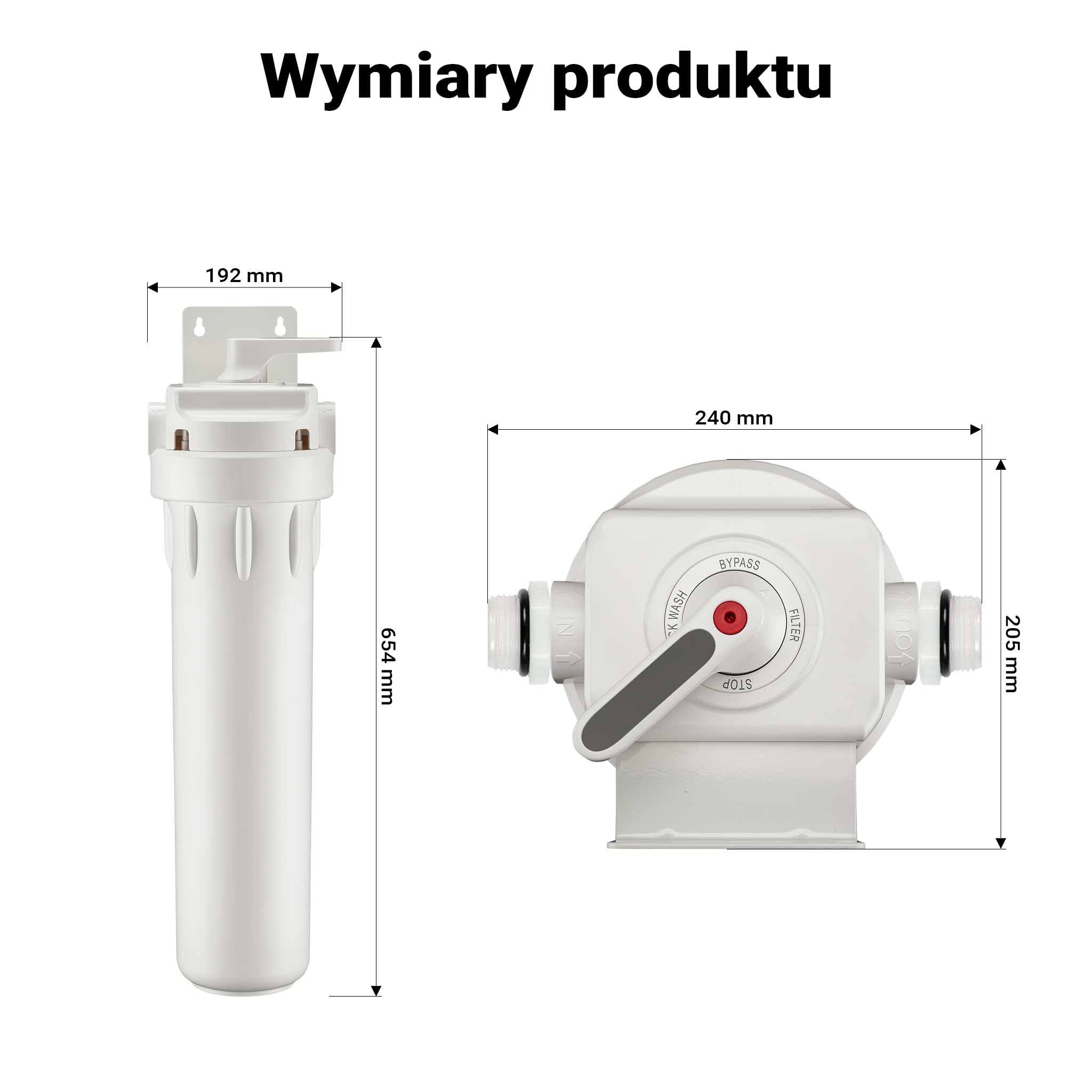 Naturewater filtr wstępny do wody z wkładem PP 20", filtr mechaniczny z płukaniem wstecznym, ciśnienie robocze 1,5–5 bar, filtracja wody w domu