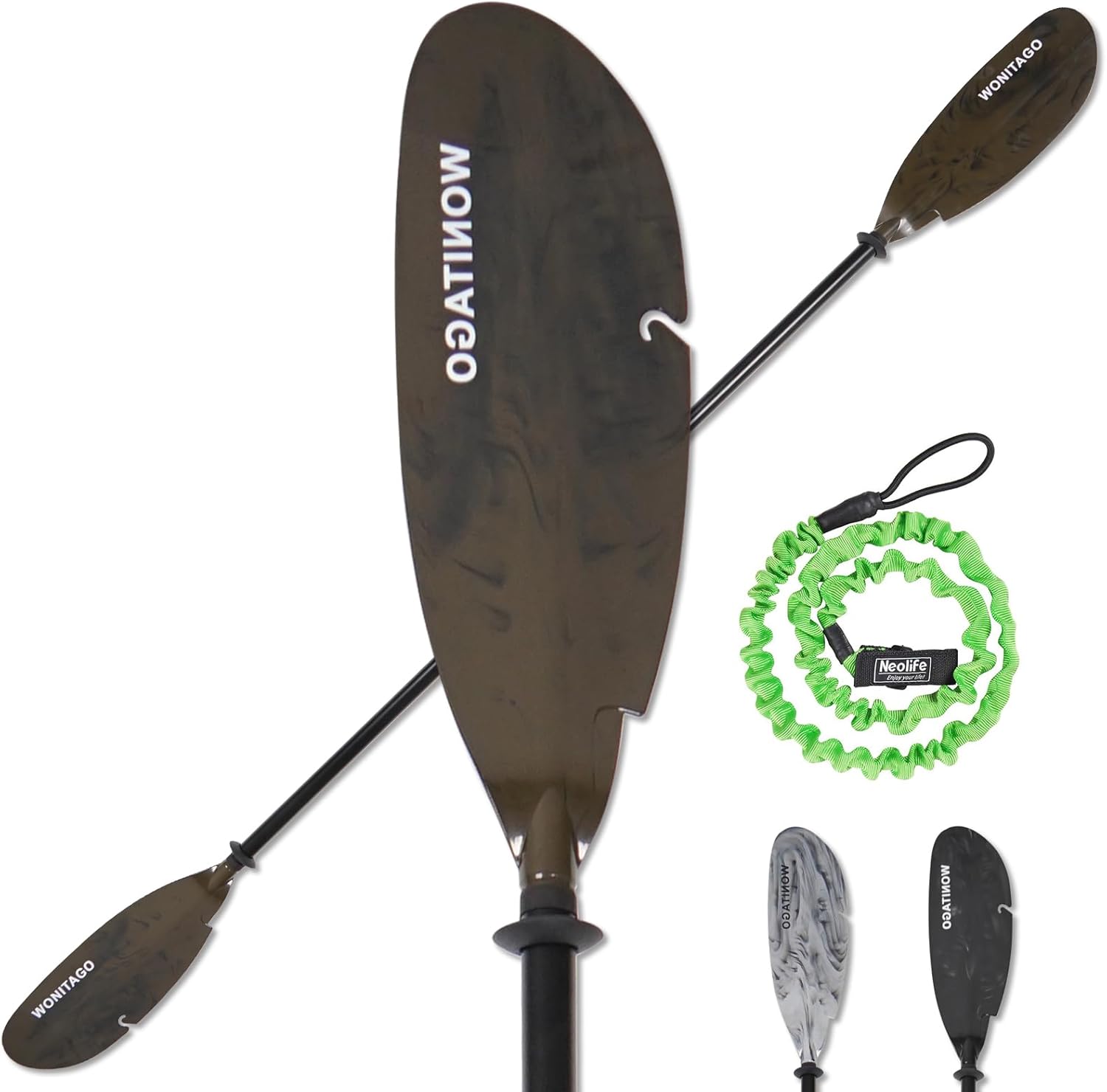 Angler Kayak Paddles Aluminum Paddle with Plastic Blades and Paddle Leash, Floating Adjustable Fishing Kayak Oars, 3 Piece, 230-250cm/90-98 inch Brown