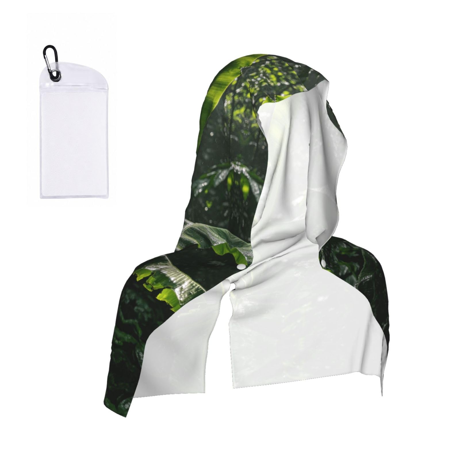 CNTDBU Green Banana Leaf Cooling Towel Hooded-Instant Chill Neck Cover for Sports, UV Cooling Rag for Running Gym