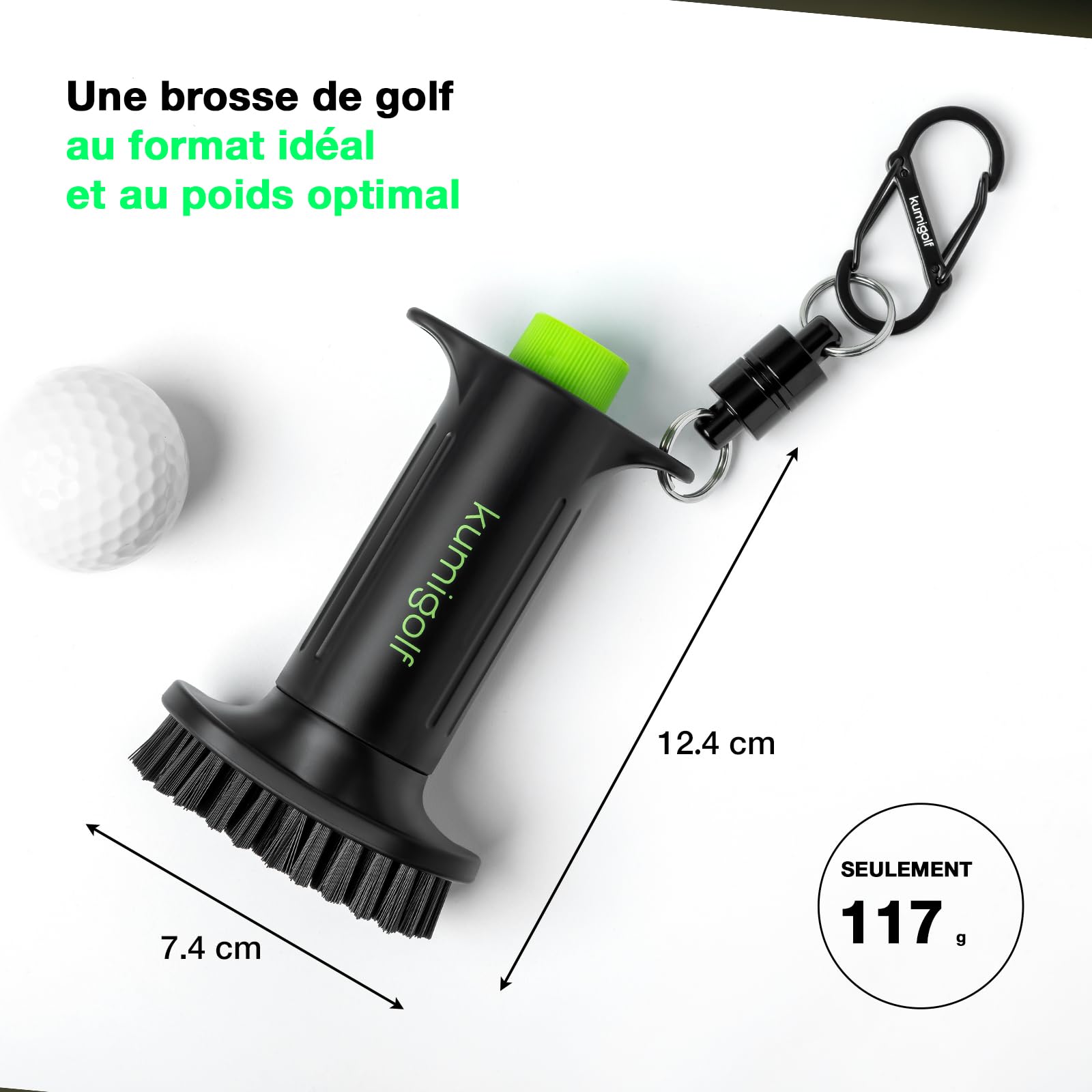 H3 Brosse à eau de golf, fonction de pulvérisation et clips magnétiques, brosse de club de golf et nettoyant de club de golf, poils en nylon de qualité supérieure et solides pour surfaces de