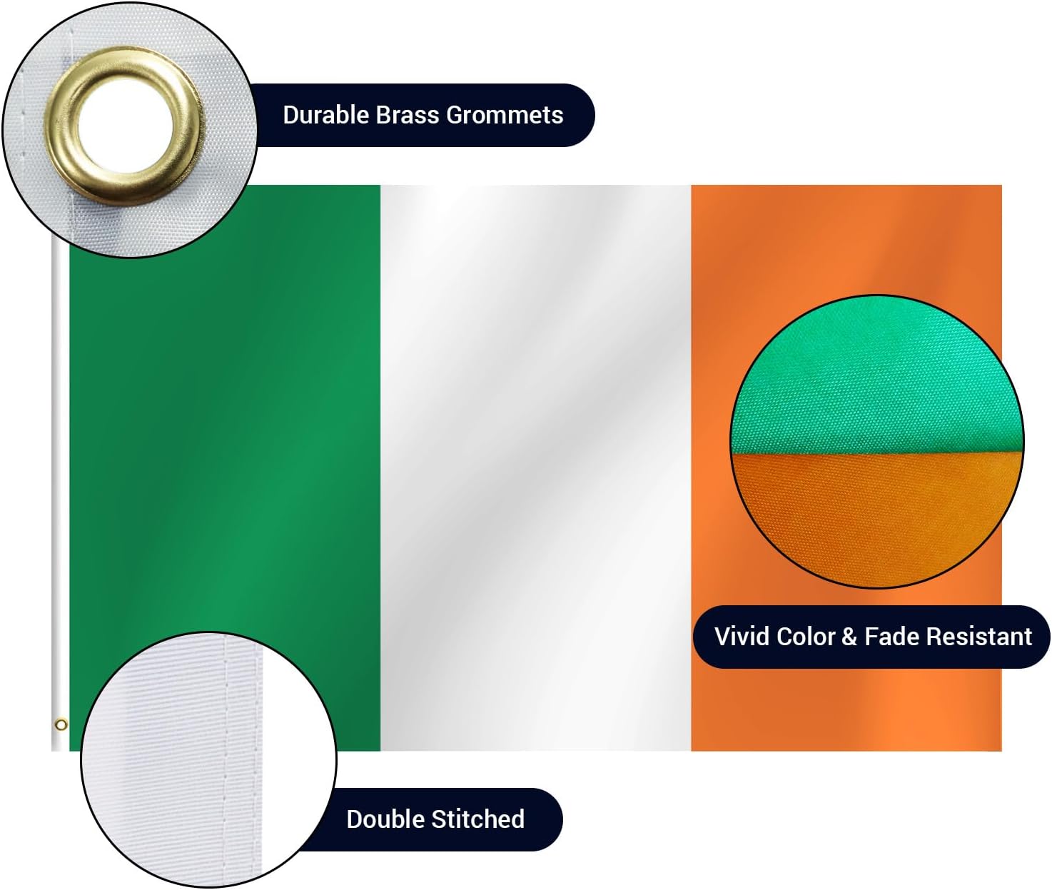 Ireland Flag, 3x5 Ft Irish Flag, Vivid Color Fade Resistant With Brass Grommets for Party Parades Sports Events Patriotic Holidays Outdoor Indoor Decorations - Image 3