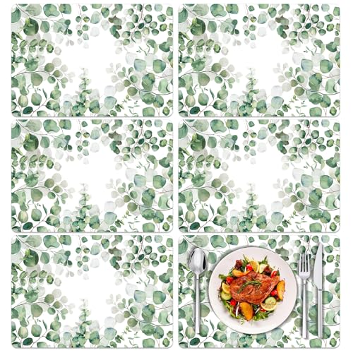 Juego de 6 manteles Individuales de plástico, manteles Individuales con eucalipto Verde, Lavable, decoración para Cocina, Fiesta, 40 x 28 cm