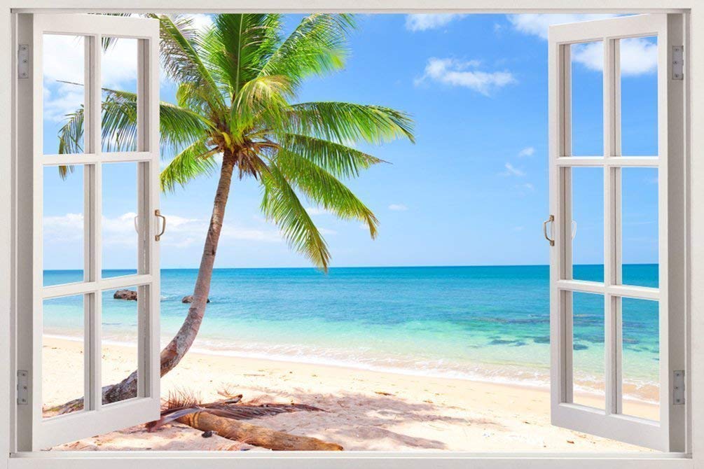 PAPER PLANE DESIGN 3D Wall Window Vinyl Sticker Wallpaper Wide Ocean Beach Sea Palm Tree (90 cm X 60 cm) (B07J2G4B7T) Amazon Price History, Amazon Price Tracker