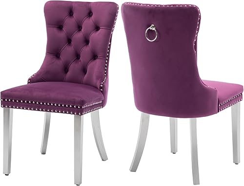 Miniatura 44 de Juego de 6 sillas de comedor de terciopelo gris, modernas sillas de comedor con respaldo copetudo y patas de madera maciza, sillas de comedor Gris