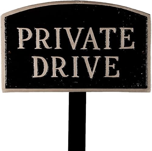 Montague Metal Products SP-12sm-BS-LS - Placa pequeña de arco de accionamiento privado negro y plateado con estaca de césped de 23 pulgadas