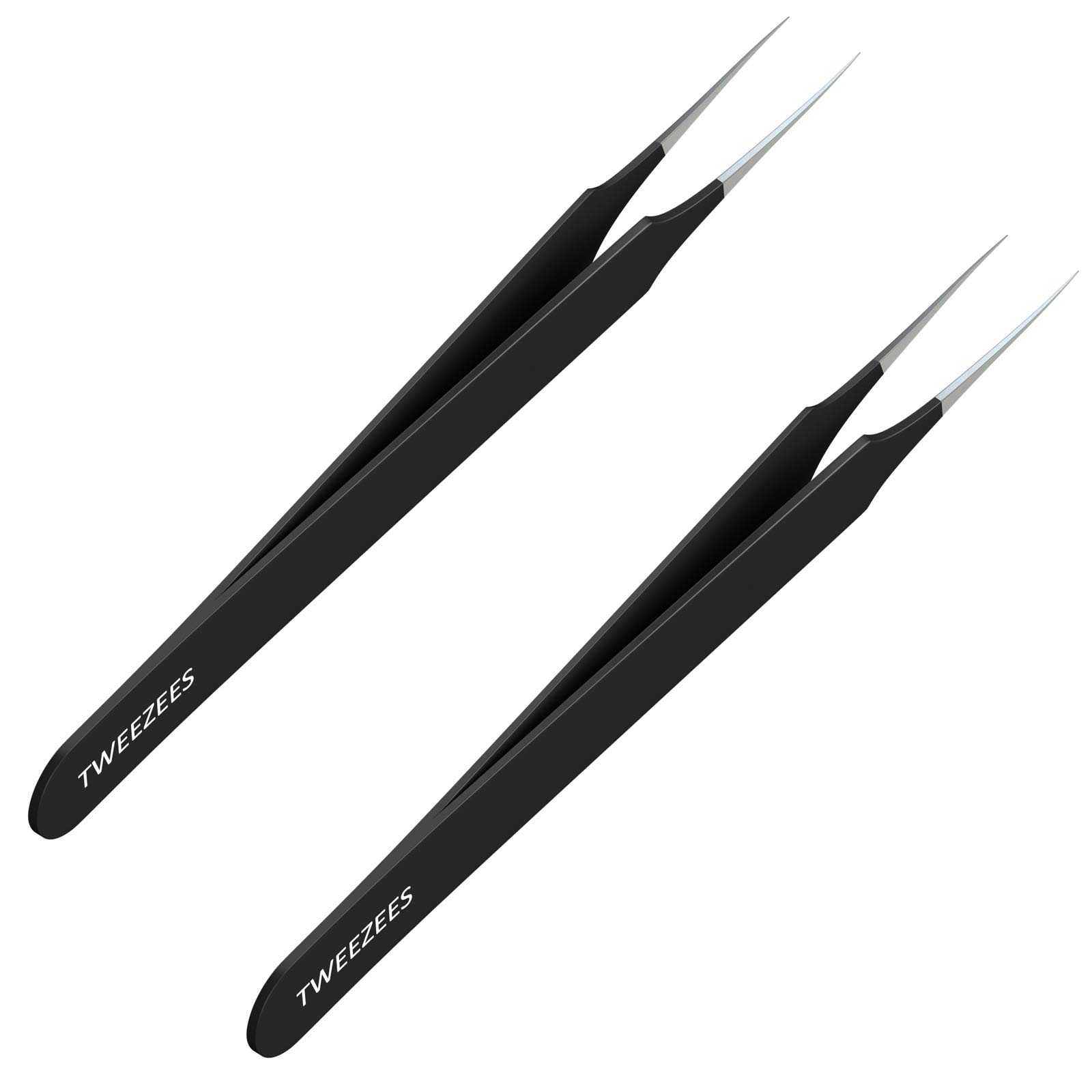 Ingrown Hair Tweezers | Pointed Tip | 2 Pack | Black | Precision Stainless Steel | Extra Sharp and Perfectly Aligned for Ingrown Hair Treatment & Splinter Removal For Men and Women | By Tweezees