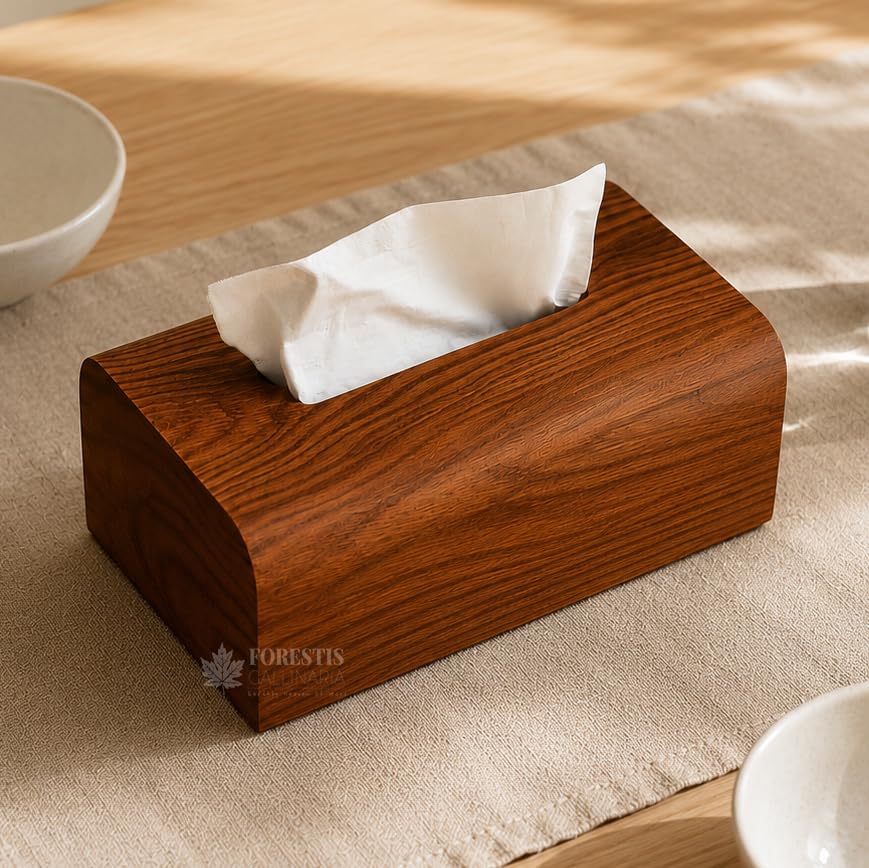 Image of Wooden Tissue Box| Rosewood Napkin Box| Tissue Holder Organizer for Table, Home, Office, Car| Rectangular Facial Paper Cloth Storage Case| Dispenser (9X5 Inches, Rosewood Edgy)