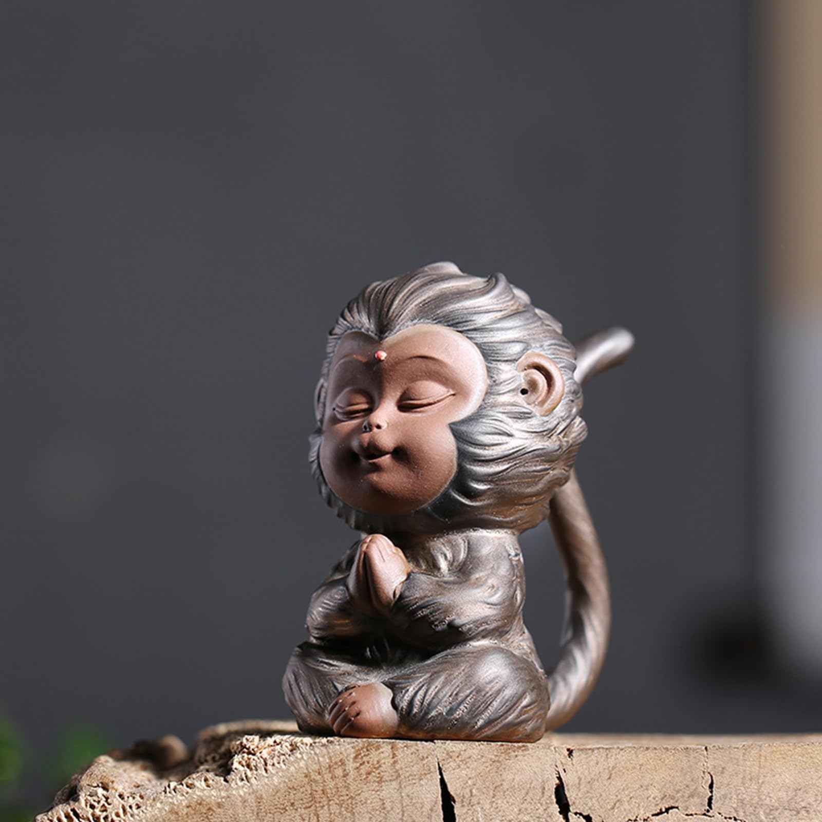 YUZDNM Baby Sun Wukong Statue, Purple Sand Meditation Monkey King Buddha Figure, Journey to The West Fighting Buddha Tea Pet for Home Office Decor(#a)