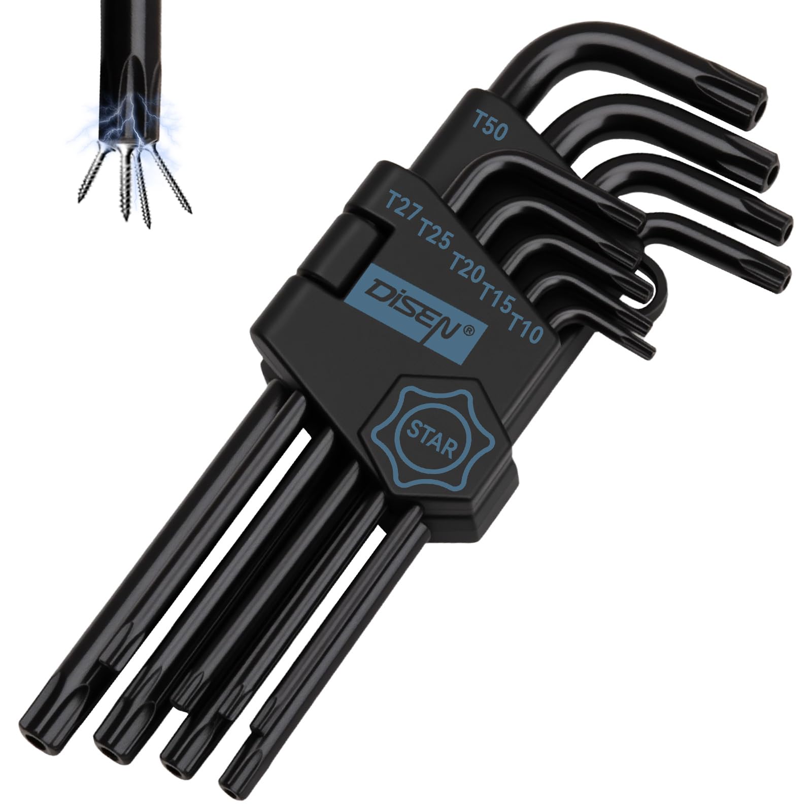 DISEN Innensechskantschlüssel-Set, Metrische Größe Mit Kugelende, 1,27-10 mm,TORX Innensechskant Satz T10-T50, Langes Armkugel-Design, Chrom-Vanadium-Stahl