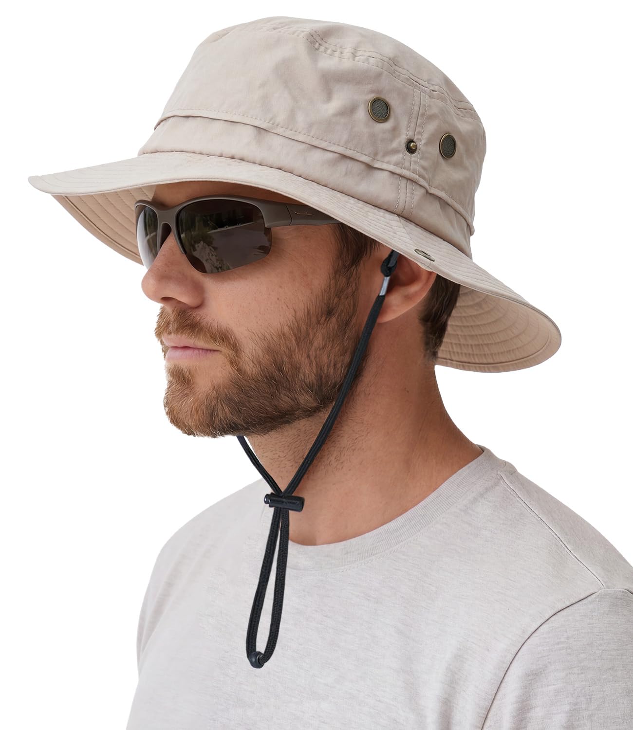 Hat Hut Mens Waterproof Bucket Rain Hat, UPF50+ Sun Hat, Wide Brim, Packable, All-Weather Outdoor Hiking Fishing Hats (UK, Alpha, One Size, Beige)
