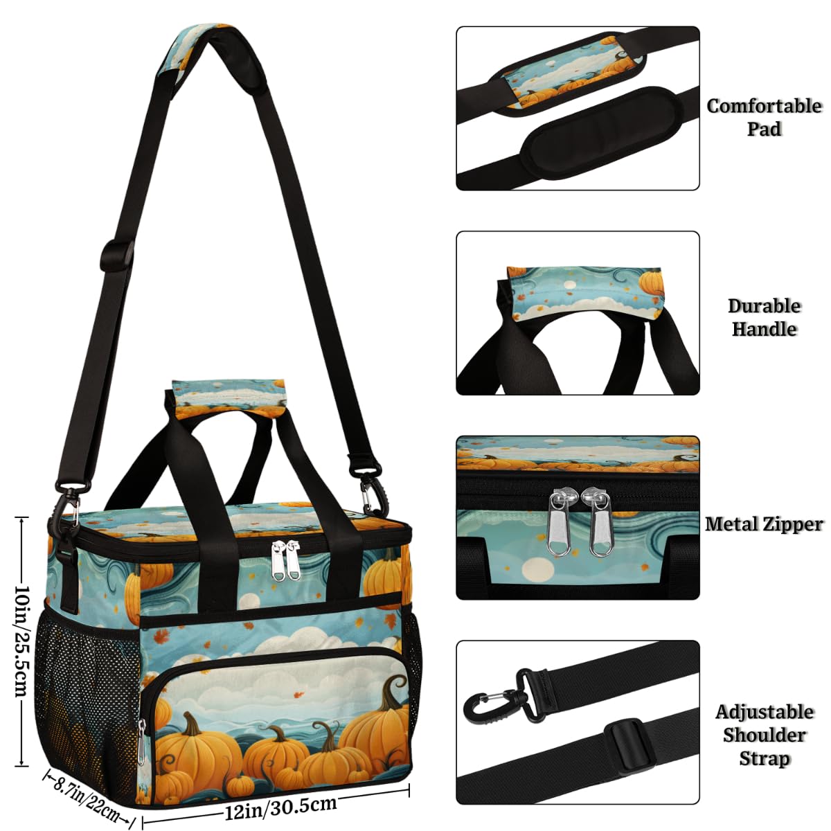 Cloud Insulated Picnic Backpack Lunch Box for Women Men Picnic Basket Tote Lunch Bag Picnic Bag Portable Lunch Bags for Picnic, Beach, Work, Trip,Office, Camp Pumpkin Frame
