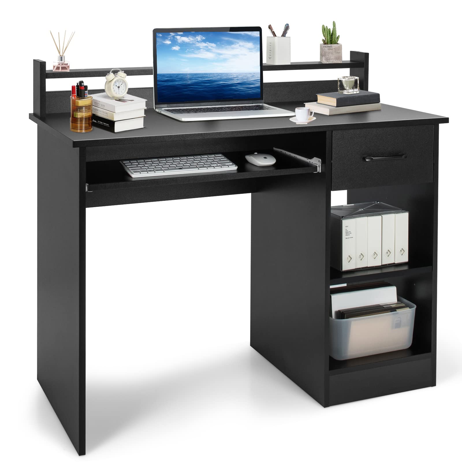 Amazon.com: SILKYDRY Computer Desk with Hutch & Keyboard Tray, Home ...