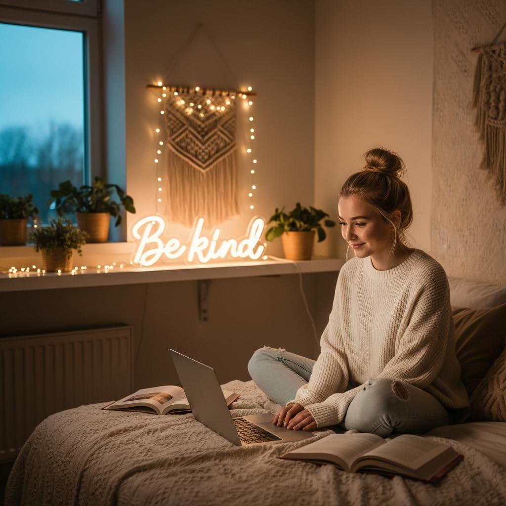Be Kind Neon Sign, Classroom Neon Sign Dimmable LED Kids Neon Lights Inspirational Signs for Wall Decor, Warm White Be Kind Light Gift for Classroom, Bedroom, Kids Room, Dorm, Office, Bookstore Boutique