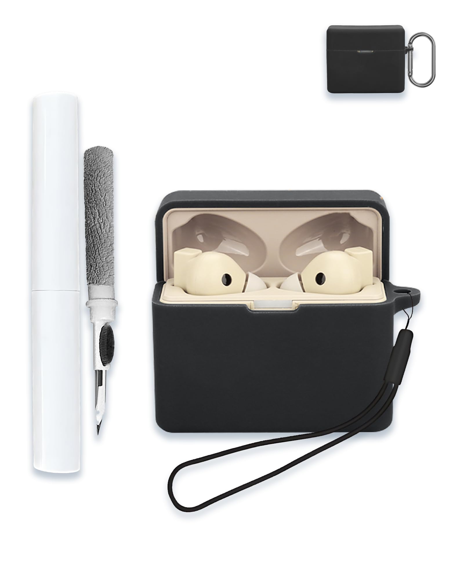 Case for Moondrop MOCA True Wireless Headphone, WUNIAK Soft Silicone Protective Portable Scratch Shock Resistant Shell with Cleaner Kit & Carabiner &