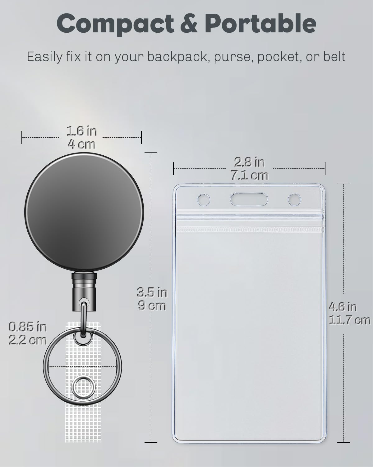 Uniclife 2 Pack Heavy Duty Metal Retractable Badge Reel with Clear Vertical Badge Holder Soft Waterproof Card Protector Retractable Keychain All Metal Casing with 70 cm Nylon Rope and Belt Clip - Image 3