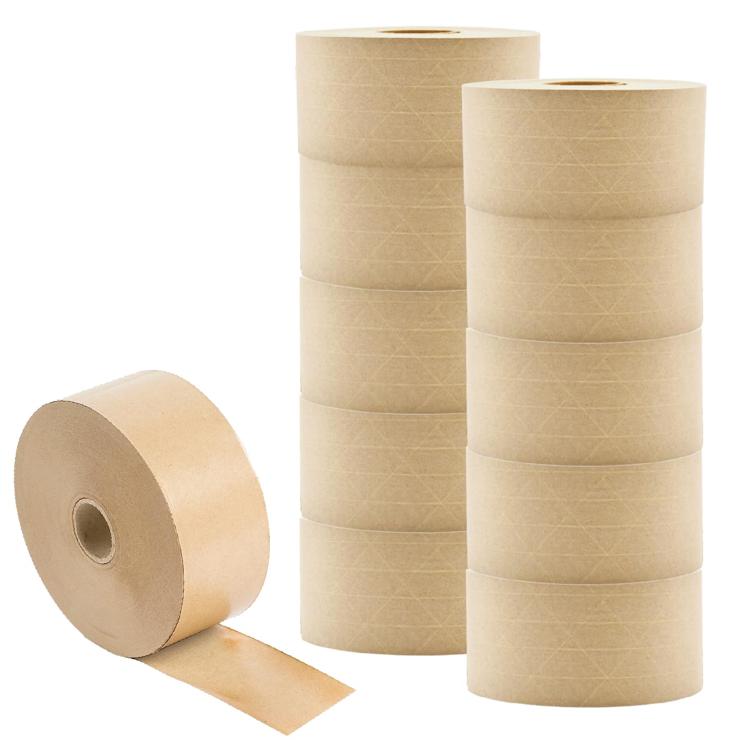 LAUCO Gummed Paper Tape 3" x 450' – Water Activated Kraft Packing Tape with Fiberglass Reinforcement, Heavy Duty, Tamper Evident Shipping Tape, Biodegradable, 10 Rolls, 36107