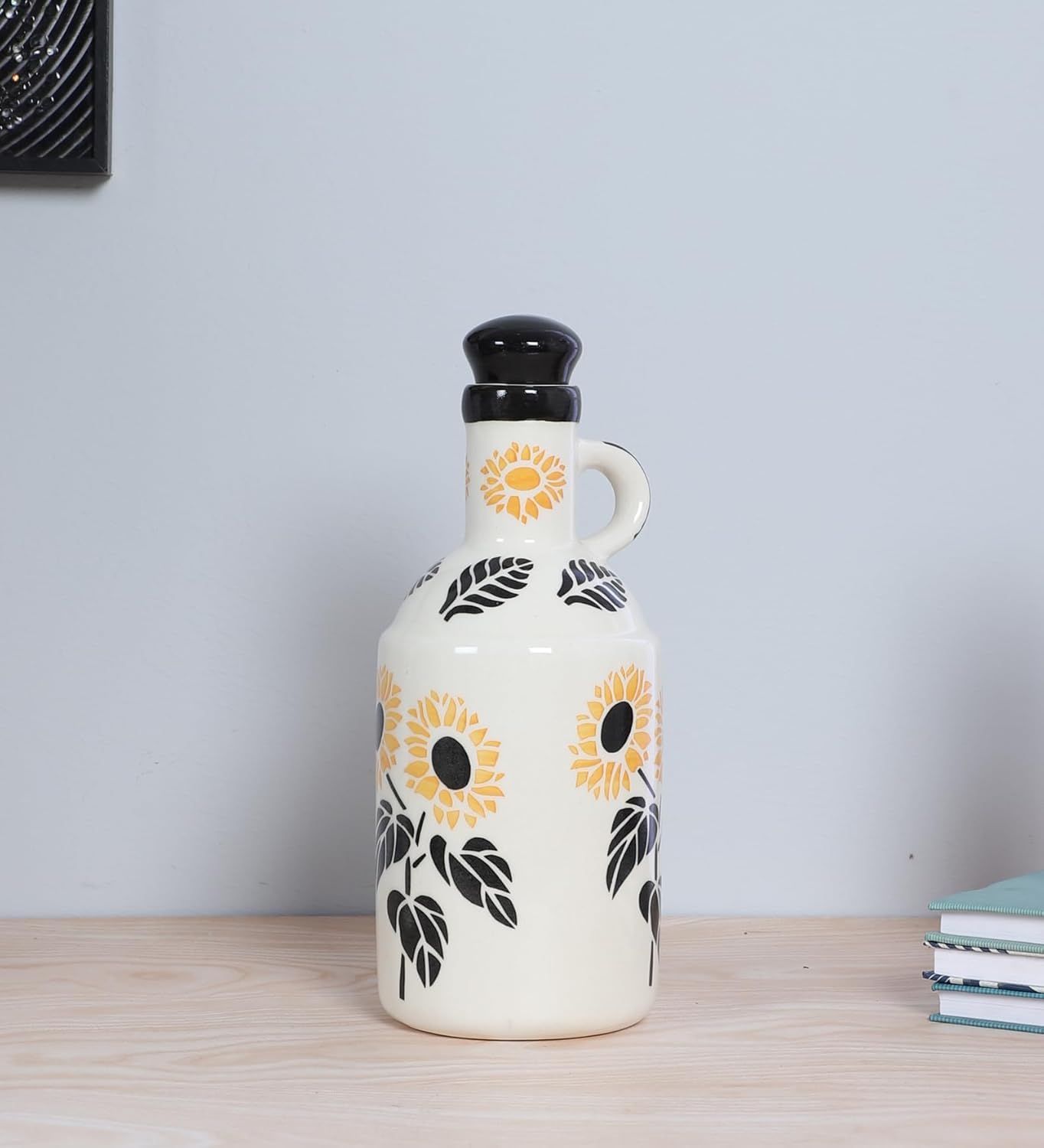 Kalaa By N® Handmade Ceramic Oil Dispenser for Kitchen Oil Bottle Ideal for Storage of Cooking Oil | Microwave Safe | Oil Bottle (Yellow Sunflower, 1000ml) - Image 3 thumbnail