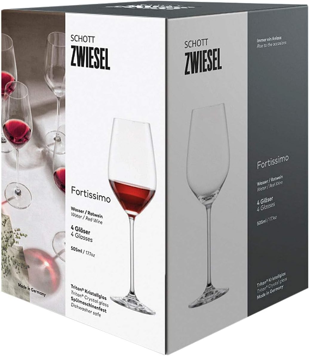 SCHOTT ZWIESEL Fortissimo Red Wine Glass (Set of 4), Elegant Crystal Glasses for Red Wine or Water, Dishwasher Safe Tritan Wine Glasses, Made in Germany (Item No. 123681)