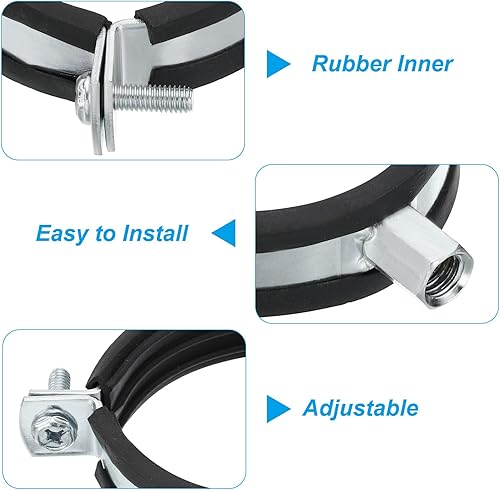 Miniatura 5 de PATIKIL Gancho de tubo de anillo dividido, 2.5 "(65 mm) de hierro chapado en zinc ajustable montaje en pared montaje en techo soporte de tubo