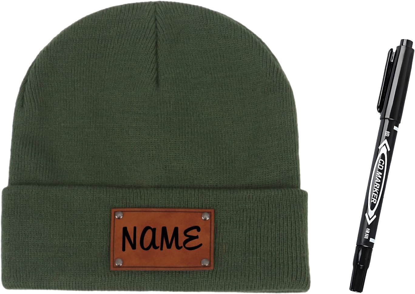 Custom Baby Beanie Hat Personalized Name Logo on Leather Patch Baby Knit Hats DIY Knit Warm Beanies for Kids Teenager Adult