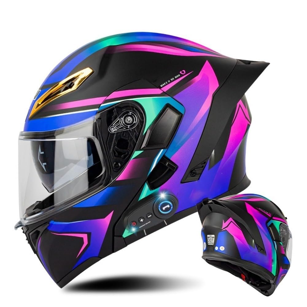 Bluetooth Modular Motorcycle Helmet with Tail DOT Approved Flip Up Front Helmets Dual Anti-Fog Visors Full Face Helmet Built-in Mp3 Integrated for Adults Men Women 55-64CM