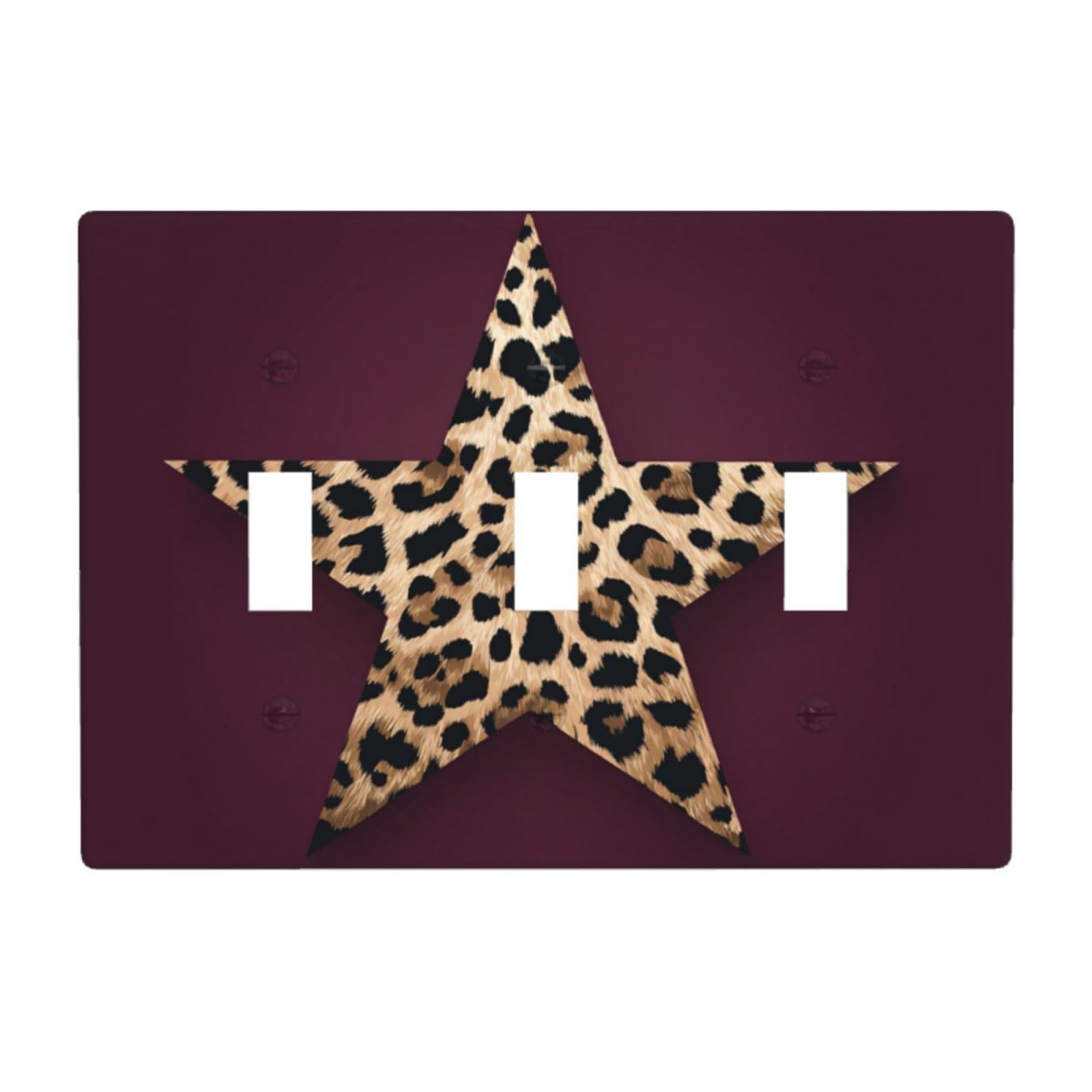 Five-Pointed Star with Leopard Print Light Switch Covers 3 Gang Triple Toggle Wall Plate Switchplate Electrical Faceplate for Bathroom Kitchen Bedroom Decor