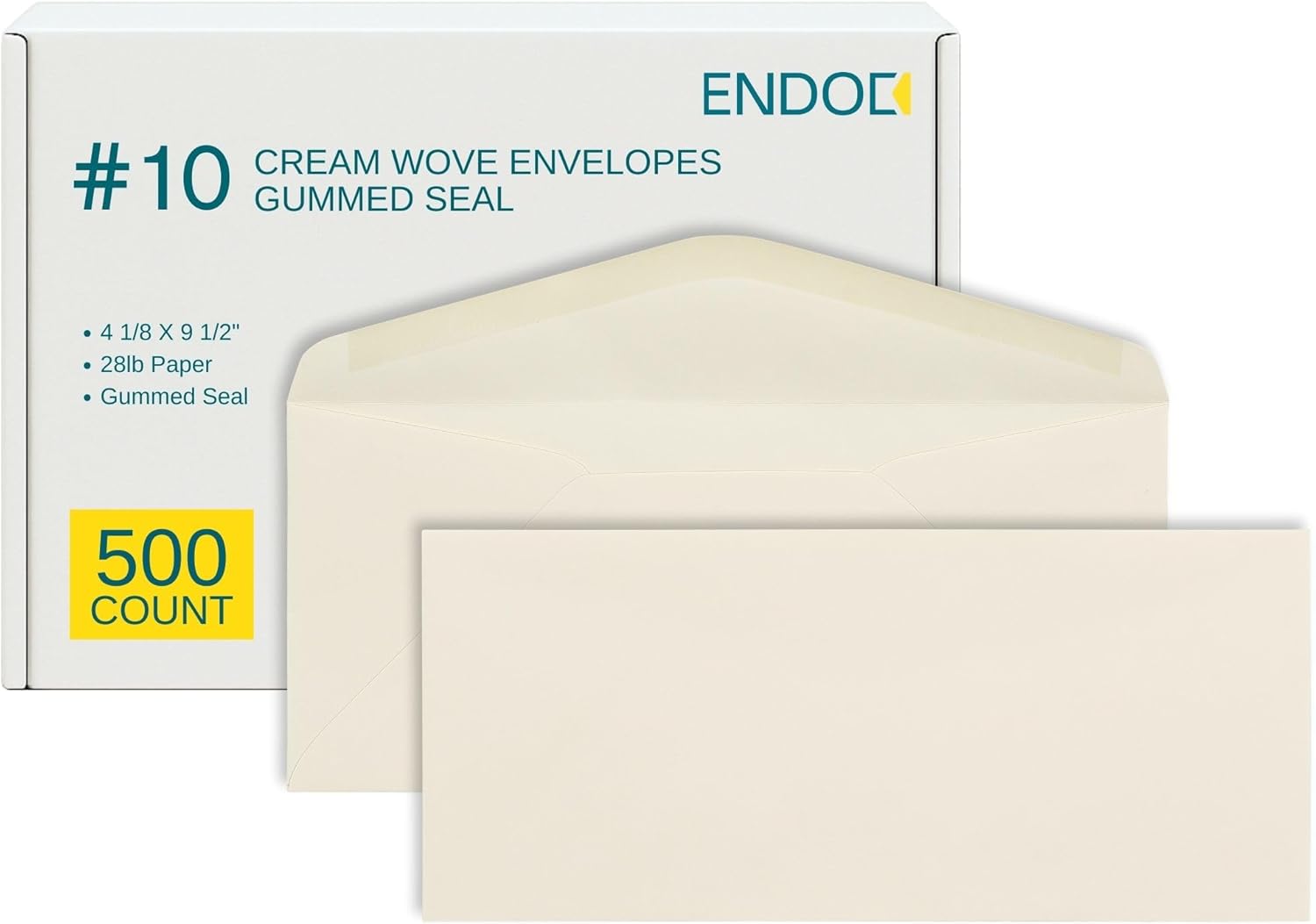 EnDoc #10 Colored Pastel Envelopes - Pastel Cream Color - Colored envelopes letter size for Offices, Holiday, Invoices, Mailings - 4 1/8 x 9 1/2 Inches - 500 Pack