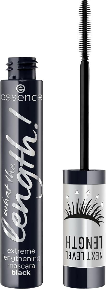 Essence What The Longitud Máscara de Alargamiento Extremo (01 | Negro) | Define cada pestaña, acabado en abanico sin grumos, fórmula suave edificable, uso durante todo el día, vegano, libre de crueldad animal, sin parabenos