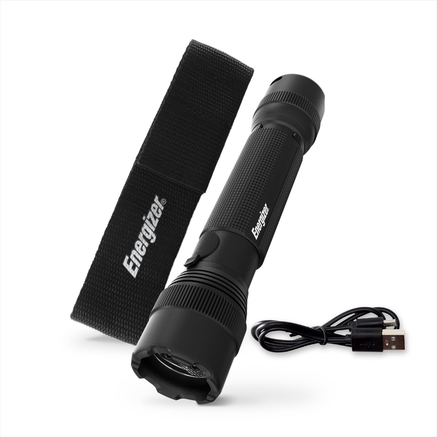Energizer TAC R 800 LED Tactical Flashlight, black, showing its compact size and durable construction.