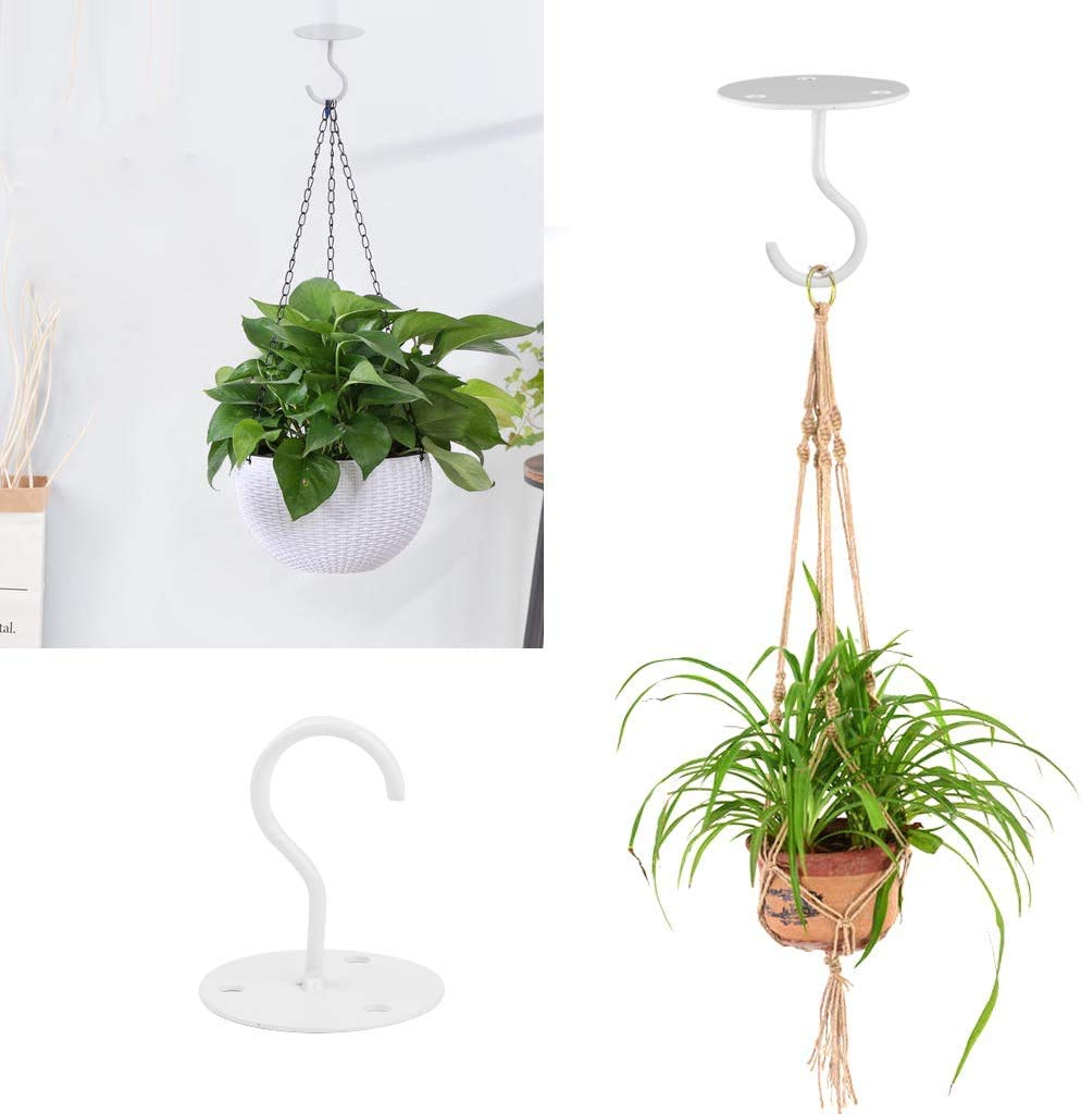Voarge - Ganchos de techo de acero inoxidable (2 unidades, soporte de pared, para macetas, con tornillos para colgar comederos de pájaros, color blanco
