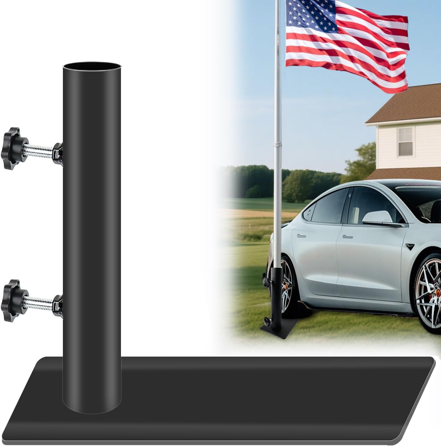 Flag Pole Mount,Metal Flagpole Tire Mount,Portable Adjustable Flag Pole Tire Holder with Base Fits 1.5''Flag Pole for RV Camping,Tailyard Activities,Sports Events,Family Gatherings,Celebratory Parties