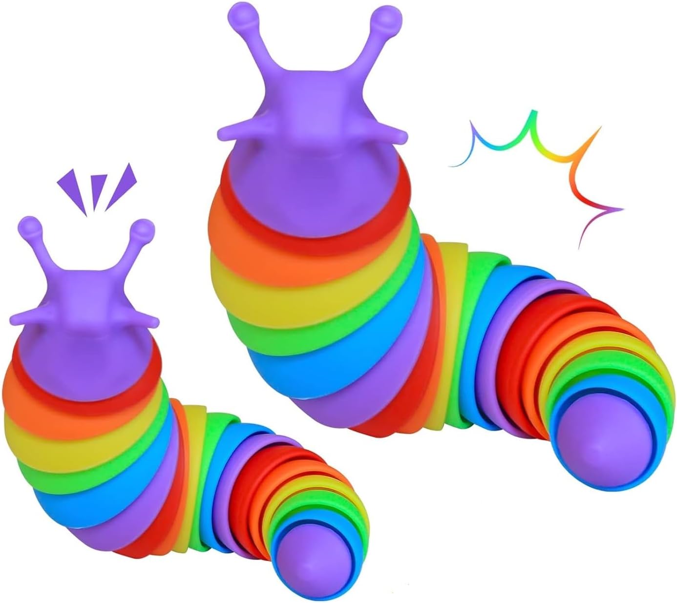 FunBlast Slug Toys - Small Slug Fidget Toy, Sensory Toy for Kids, Clicks Sound Making Toy, Flexible Stretchable Joints Toys for Anxiety, Autism,(Pack of 2-Random)