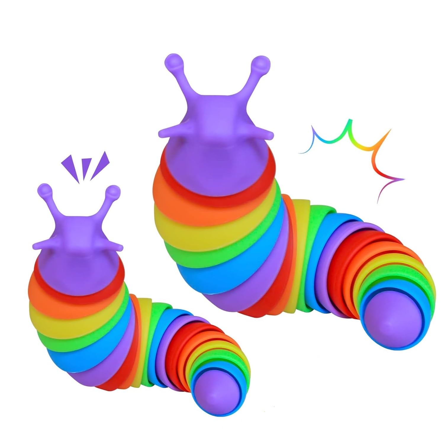 FunBlast Slug Toys - Small Slug Fidget Toy, Sensory Toy for Kids, Clicks Sound Making Toy, Flexible Stretchable Joints Toys for Anxiety, Autism,(Pack of 2-Random)